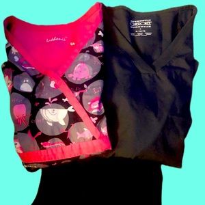2 Womens Scrub tops, 1 bottom scrub